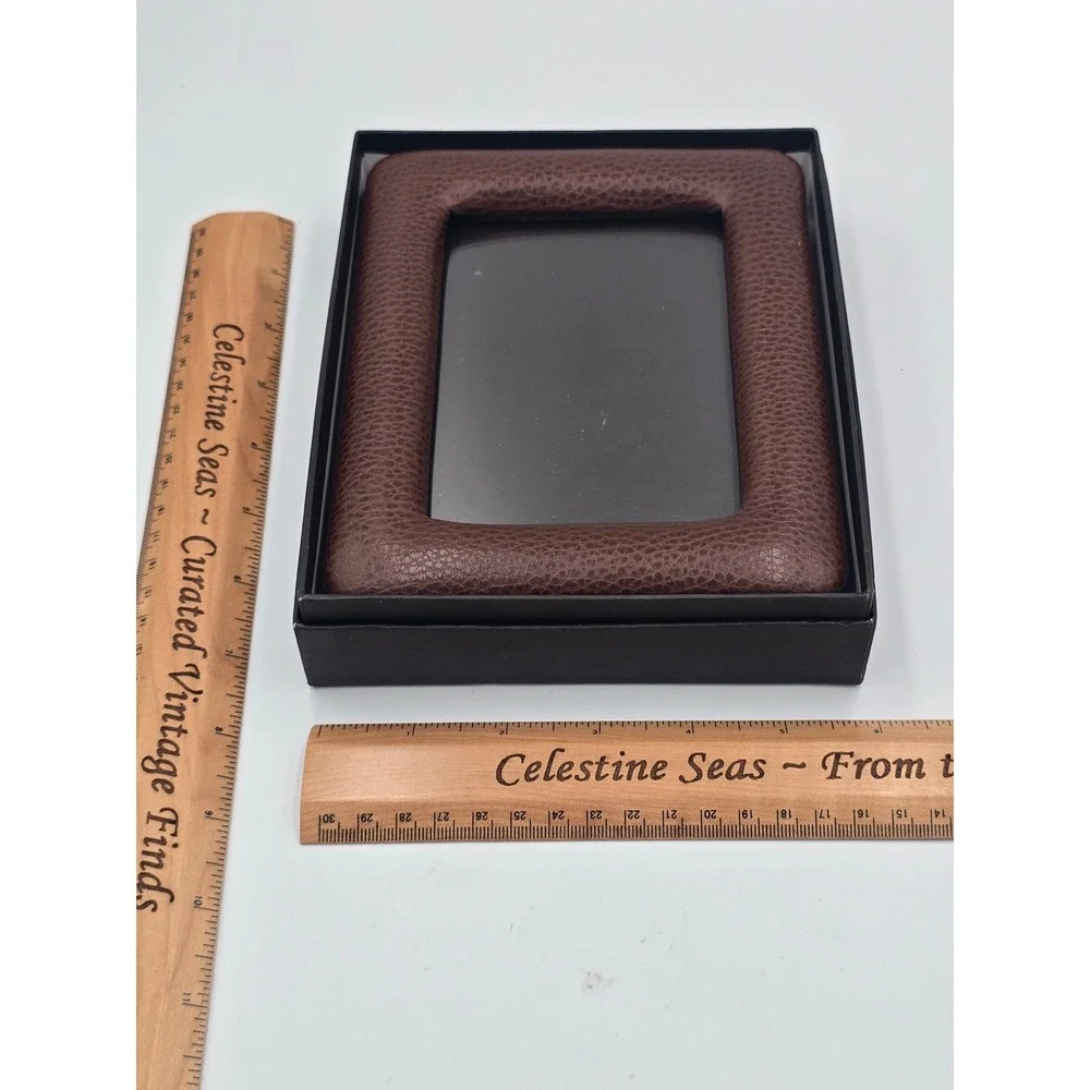 Vintage Bifold Travel Picture Frame Brown Genuine Leather Folding Photo Holder